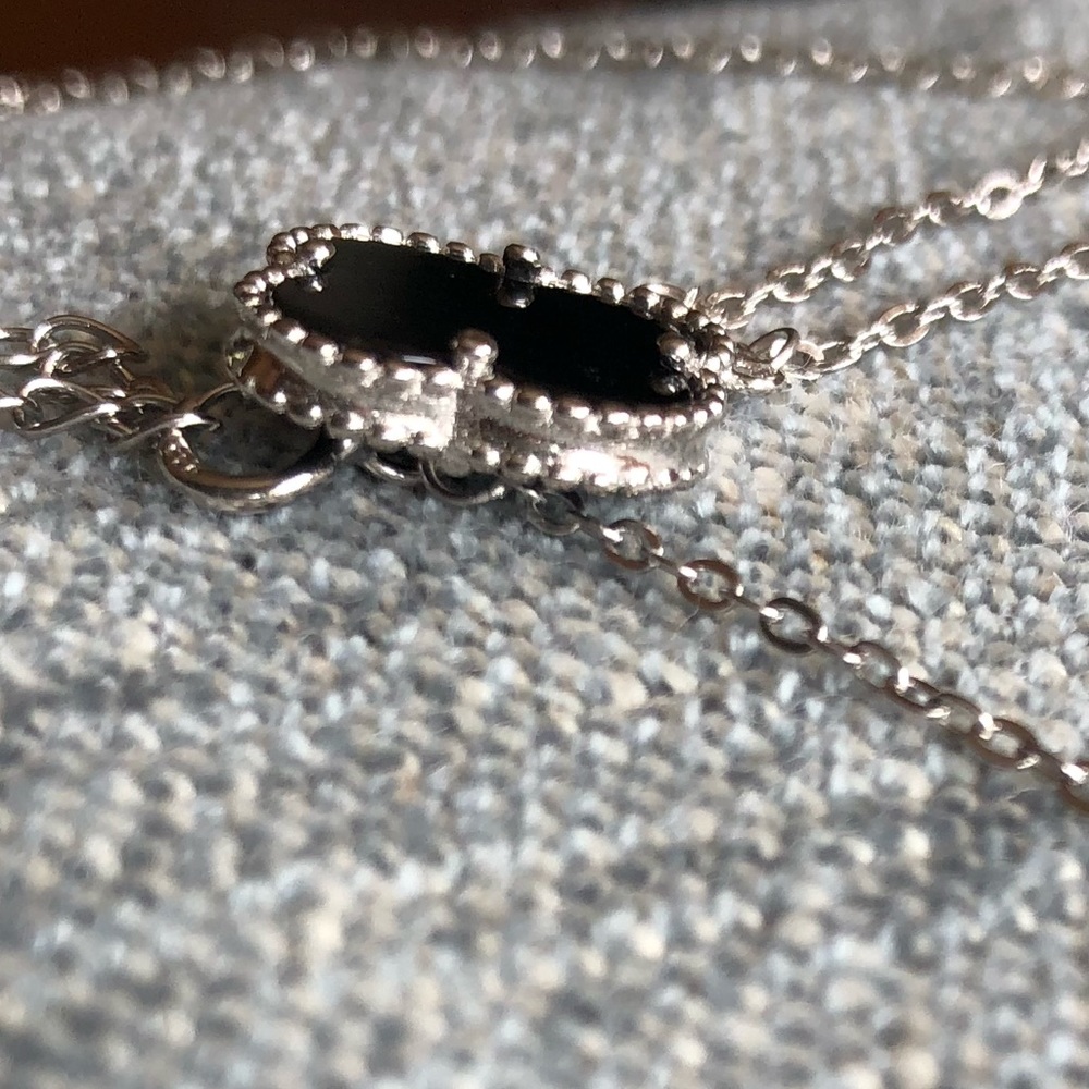 SILVER-TONE BLACK CLOVER NECKLACE - Picture 4 of 10